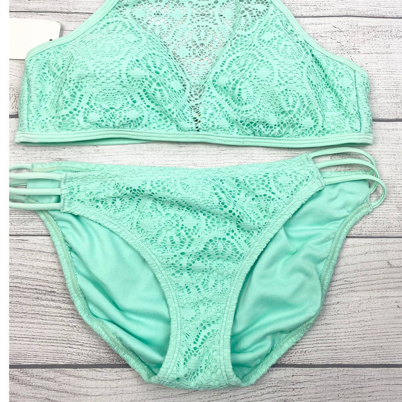 NEW Women Turquoise Sexy Two Piece Air Mesh Bikini Large - Picture 3 of 10